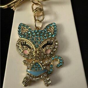 NEW! Mint Brand Blue Fox Keychain Purse Charm Rhinestones